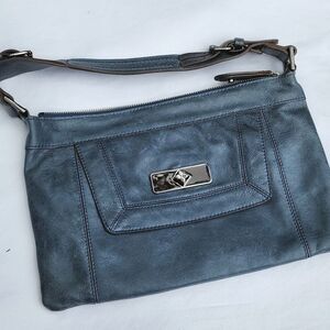 BCBG MaxAzria Blue Leather Clutch Feminine Office Party Cocktail Business Woman